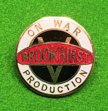 Brookhirst ' On War Production ' Lapel Badge.