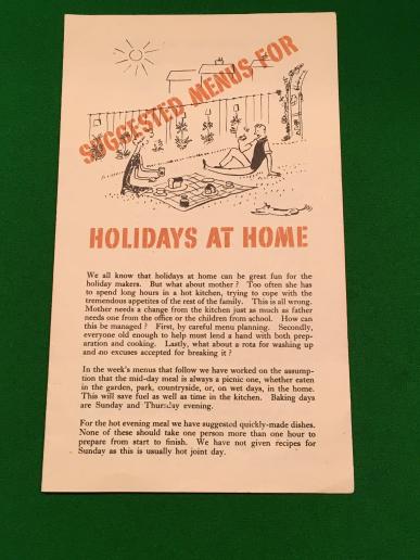 1944 Holidays at Home Suggested Menus Leaflet.