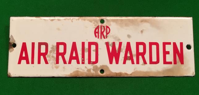 ARP Air Raid Warden Enamel sign.