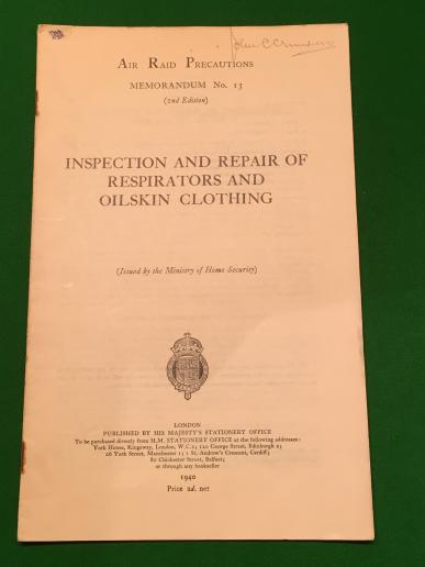 A.R.P. Memo.No.13 ' Inspection & Repair of Respirators.....'.