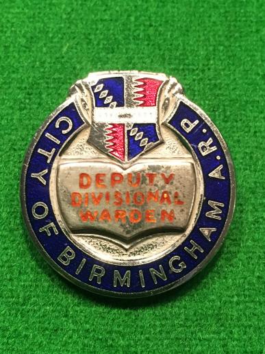 Birmingham ARP Deputy Divisional  Warden badge.