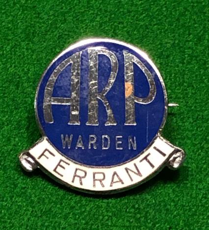 Ferranti ARP Warden Lapel Badge.