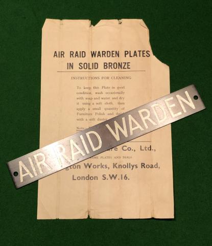 Air Raid Warden Bronze Plate.