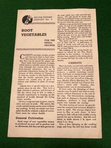 Dig For Victory Leaflet No.6 Root Vegetables.