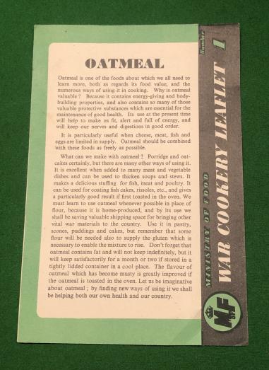 War Cookery Leaflet No.1 Oatmeal.