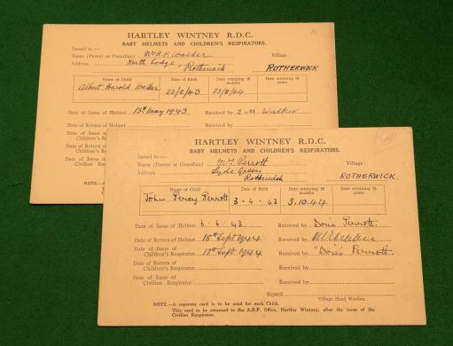 Hartley Witney Child's Respirator Record Card.