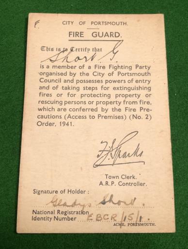 Fire Guard Warrant Card - Portsmouth.