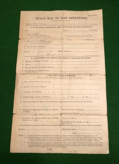 Form C.W.D. - Death Due To War Operations.