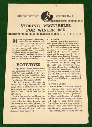 Dig For Victory Leaflet No.3 Storing Vegetables for Winter Use.