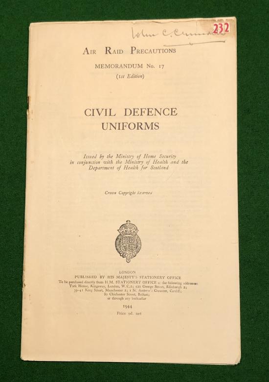 ARP Memo No.17 Civil Defence Uniforms.