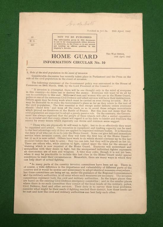 Home Guard Information Circular No.10.