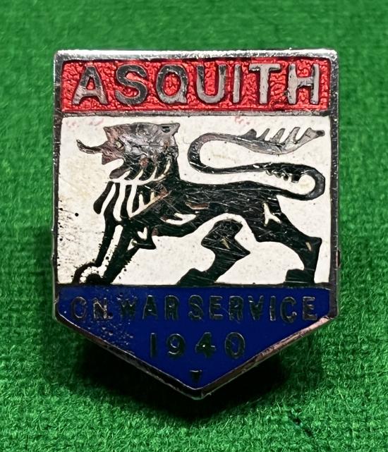 Asquith On War Service Lapel Badge.