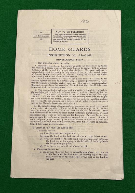 Home Guard Instruction No.11- Miscellaneous Notes.