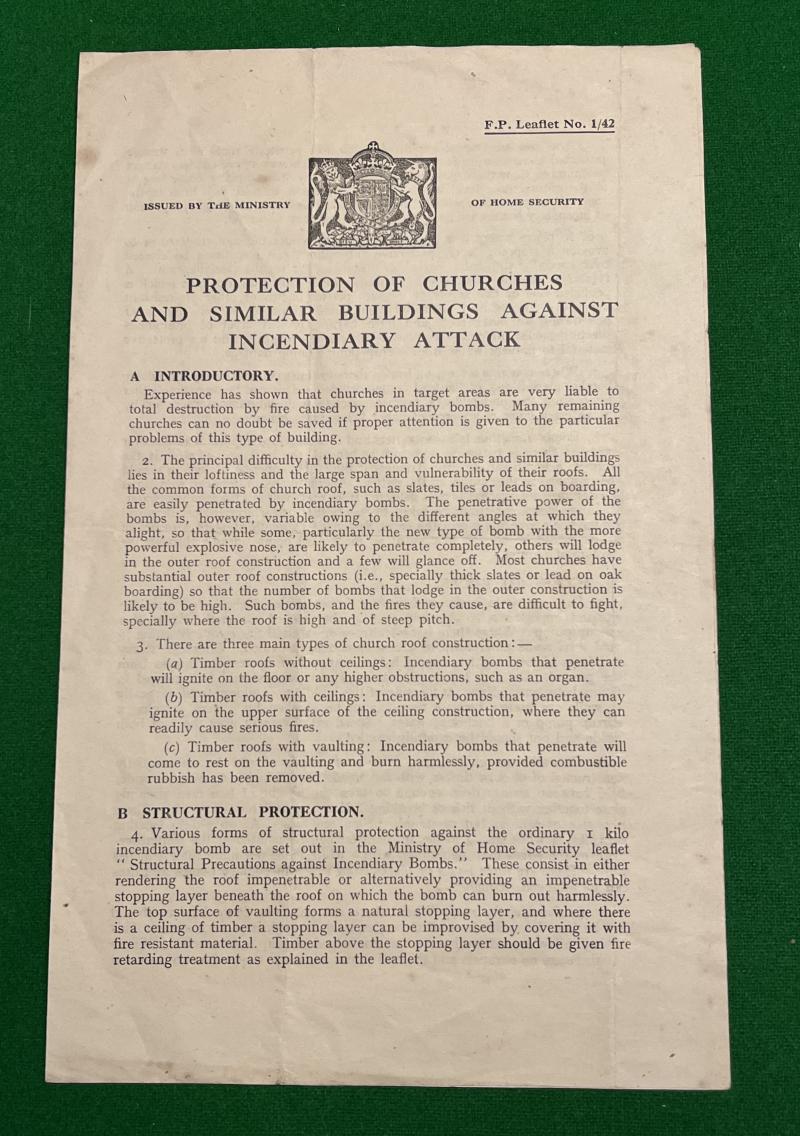 Protection of Churches....Against Incendiary Attack Leaflet.