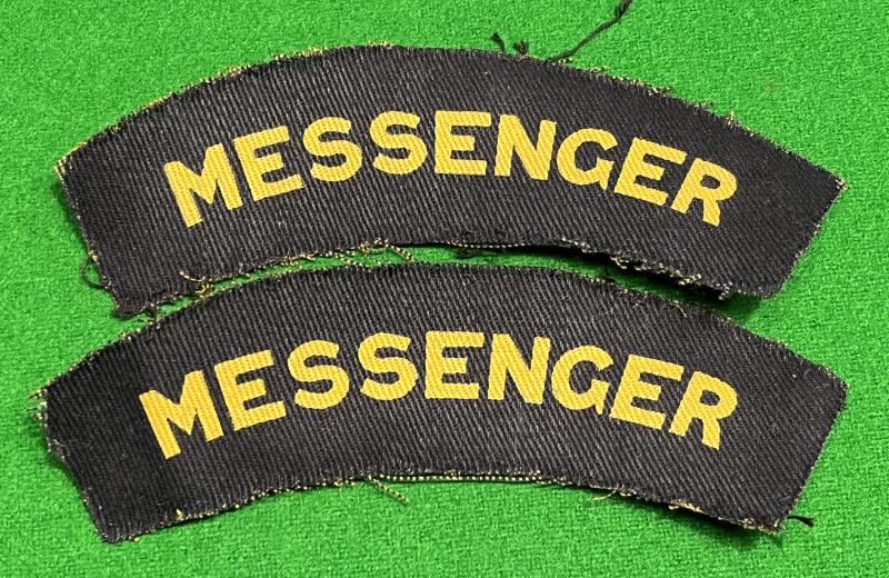 Printed Civil Defence Messenger Shoulder titles.