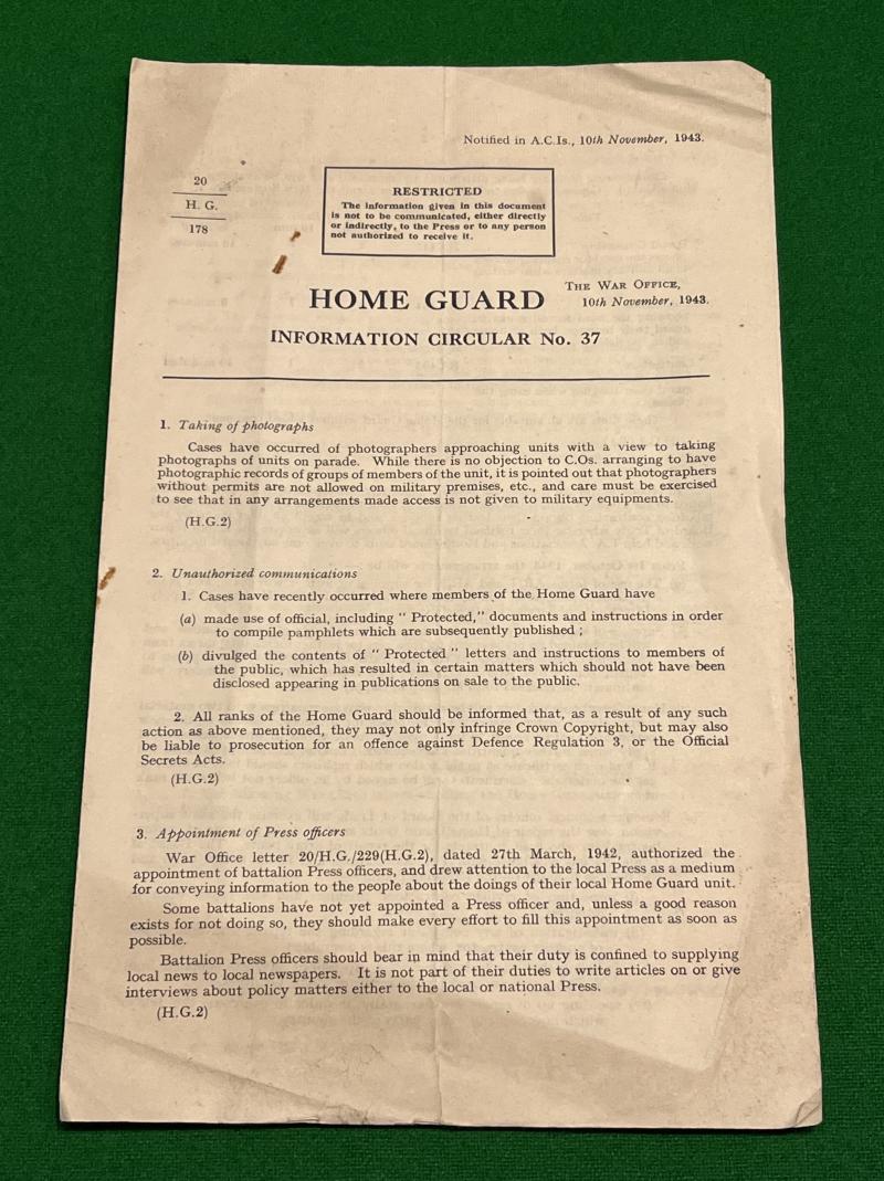 Home Guard Info. Circular No.37.