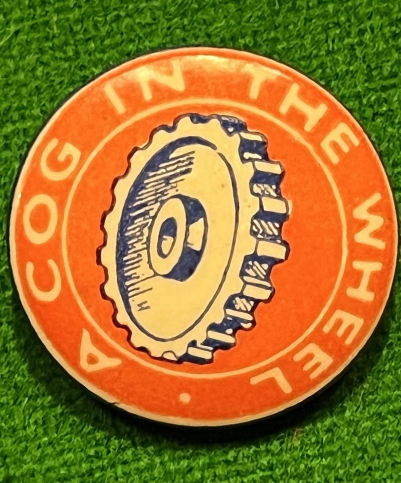 A Cog In The Wheel Salvage Scheme badge.