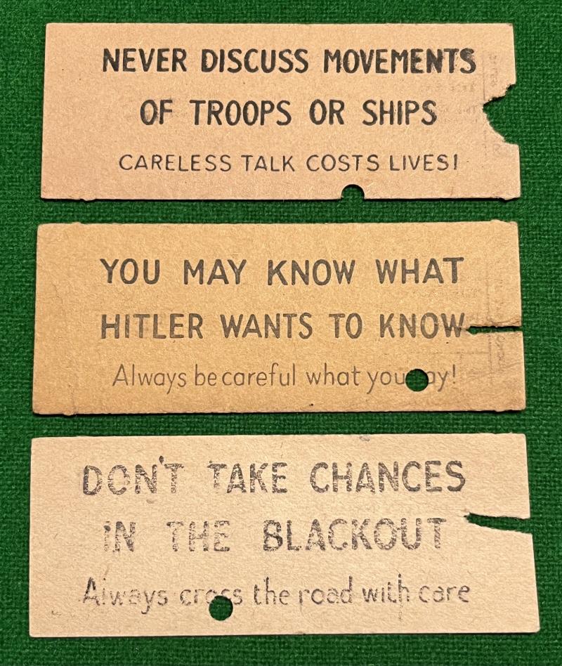 Wartime Bus Tickets with Wartime slogans.