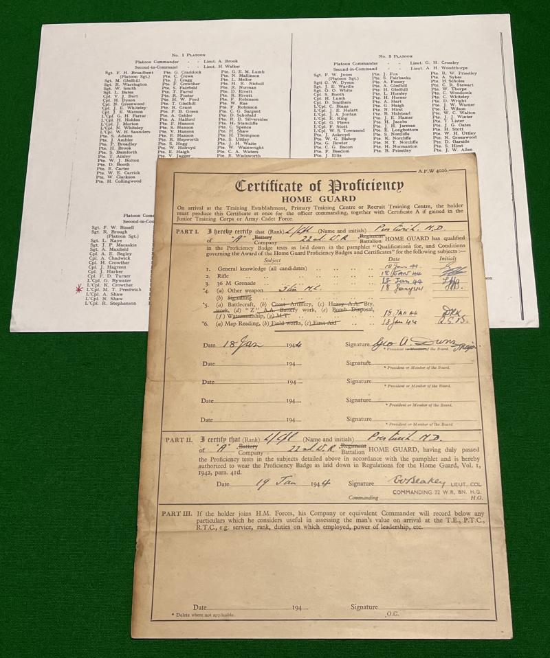 Home Guard Proficiency Certificate - West Riding.