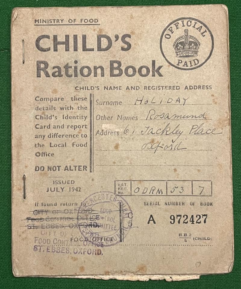 Child's Ration Book.