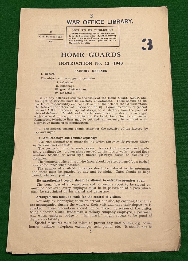 Home Guard Instruction No.12 - Factory Defence.