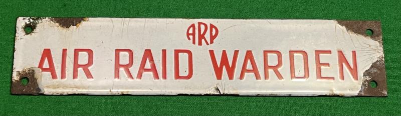 Air Raid Warden Enamel Sign.