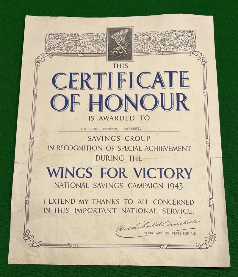 Wings for Victory Certificate of Honour.