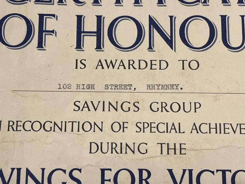 Wings for Victory Certificate of Honour.