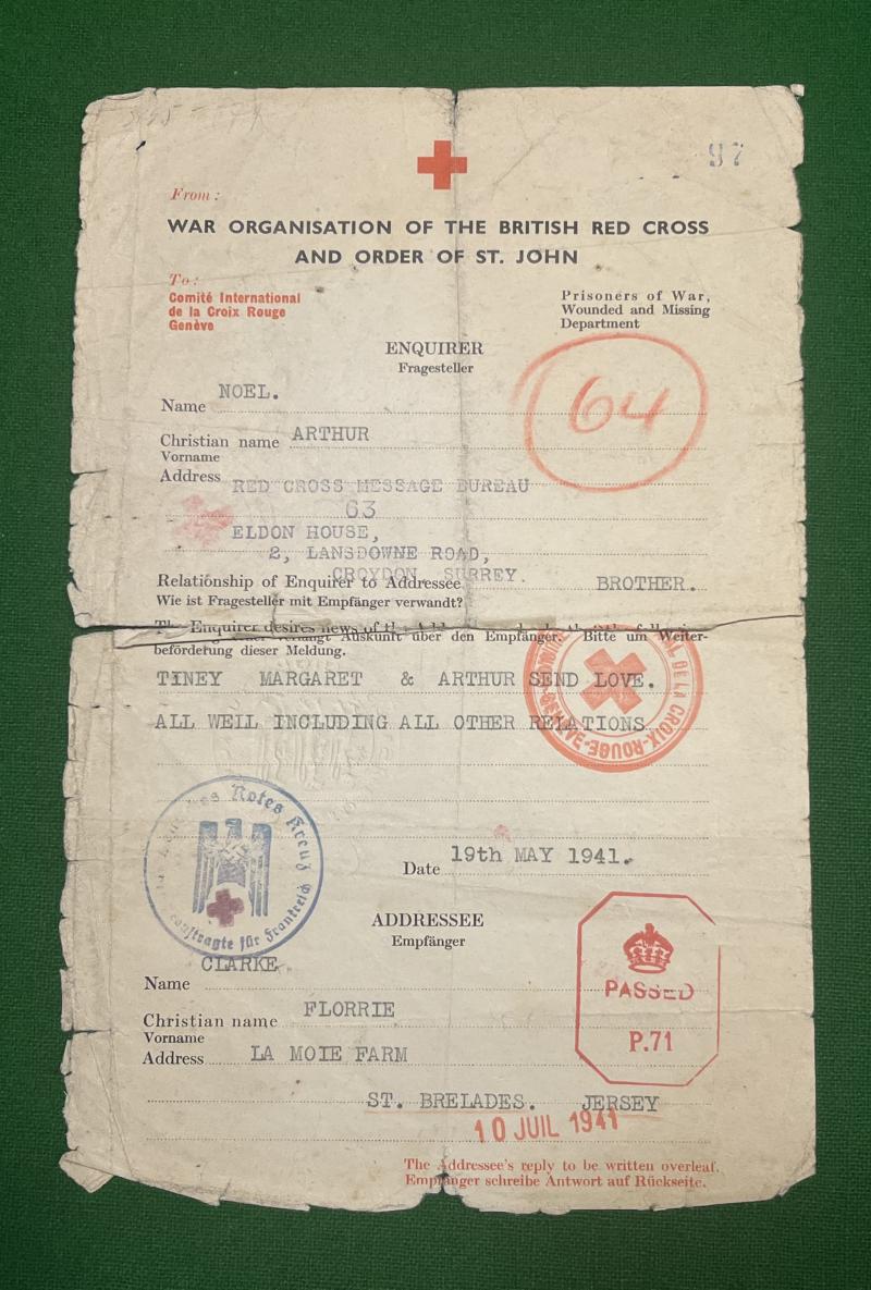 Wartime Channel Island Red Cross message.