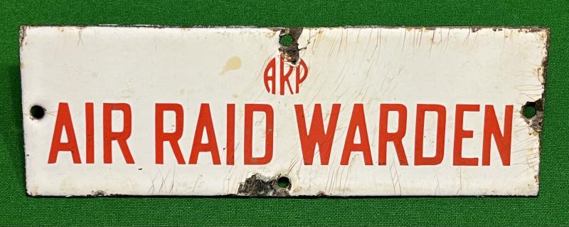 ARP Air Raid Warden Enamel sign.
