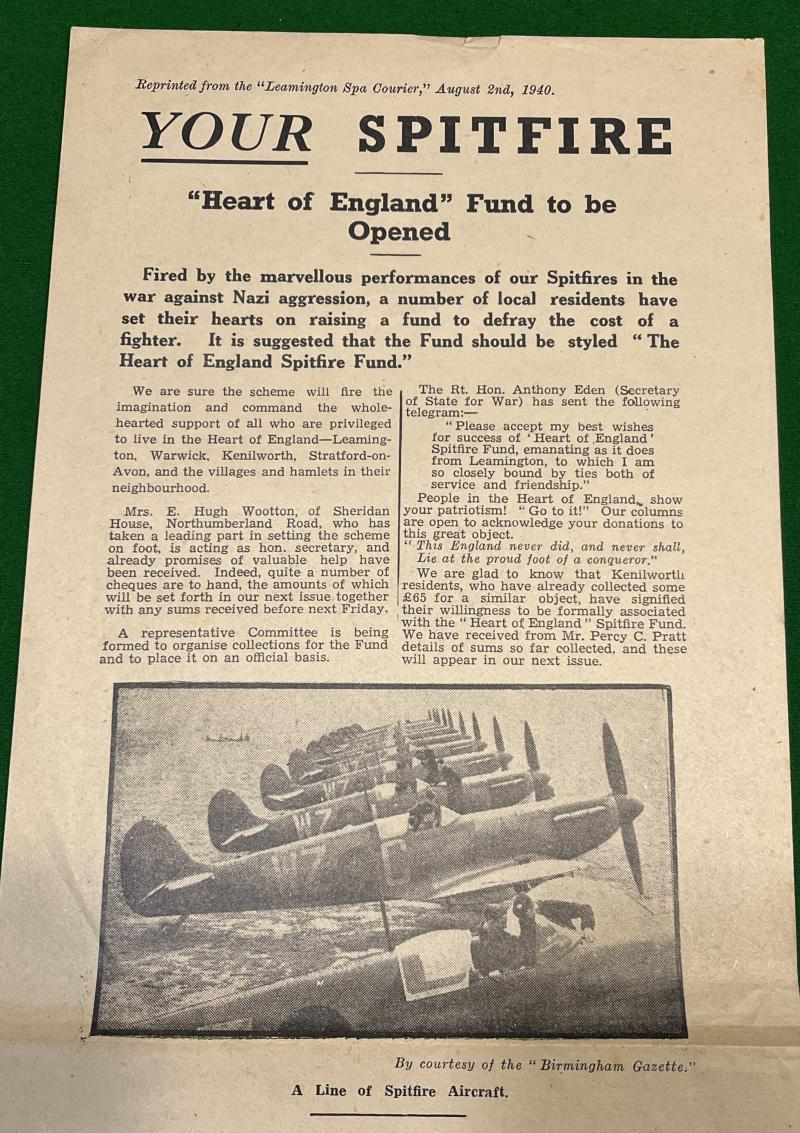 Leamington Spitfire Fund leaflet.