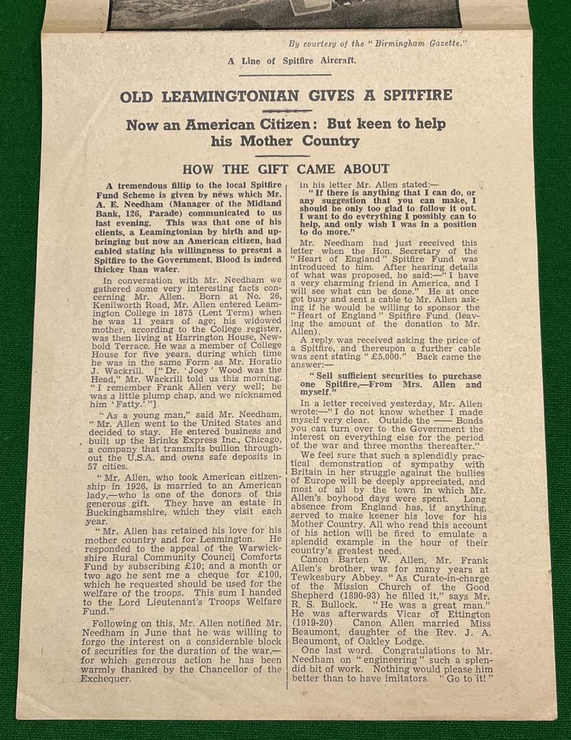 Leamington Spitfire Fund leaflet.