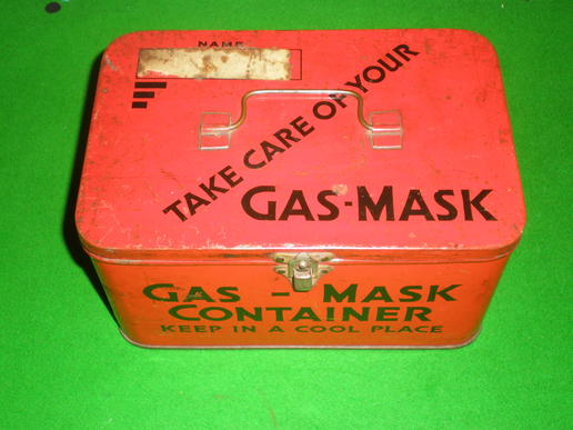 Biscuit tin Gas-mask case. 