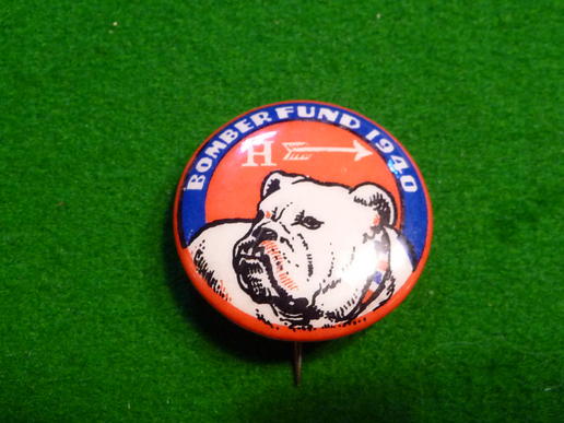 Harrow Bomber Fund pin badge.