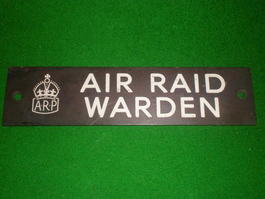 Bronze ARP Air Raid Warden Doorplate. 