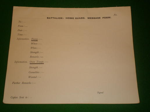 Home Guard Message form pad.