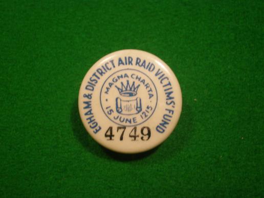 Egham & District Air Raid Victims' Fund lapel badge.