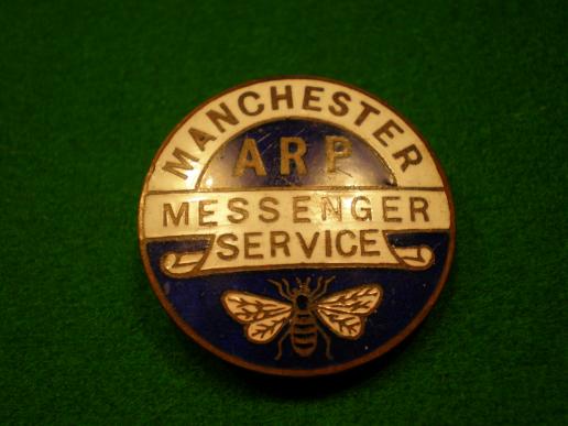 Manchester ARP Messenger Service lapel badge.