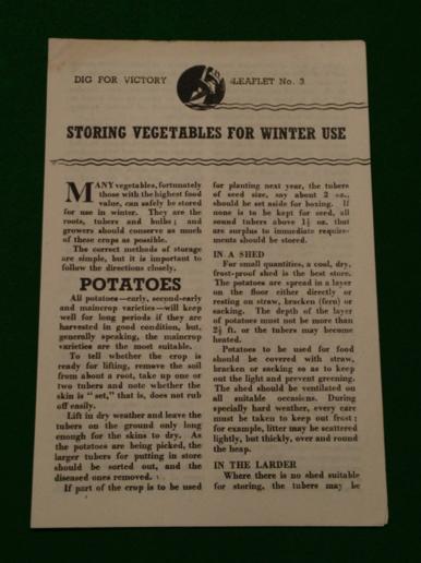 Dig For Victory Leaflet No.3 Storing Vegetables for Winter Use.