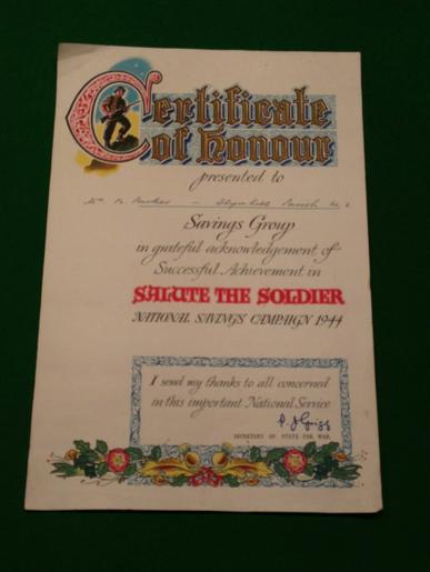 Salute the Soldier  Certificate.