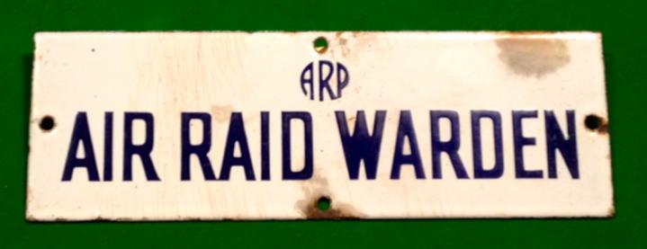 ARP Air Raid Warden Enamel sign.