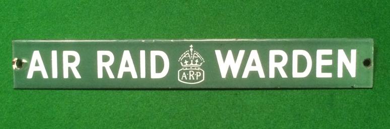 Air Raid Warden Enamel Sign.