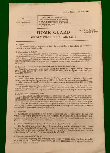 Home Guard Info. Circular No.1.