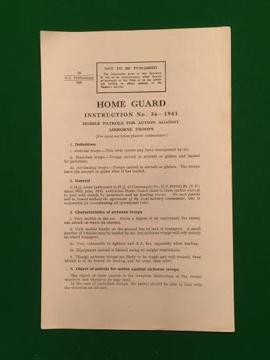 Home Guard Instruction No.36 - Mobile Patrols against Airborne Troops.