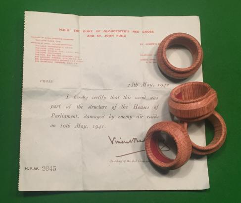 1942 Bombed Houses of Parliament souvenir - Napkin Rings.