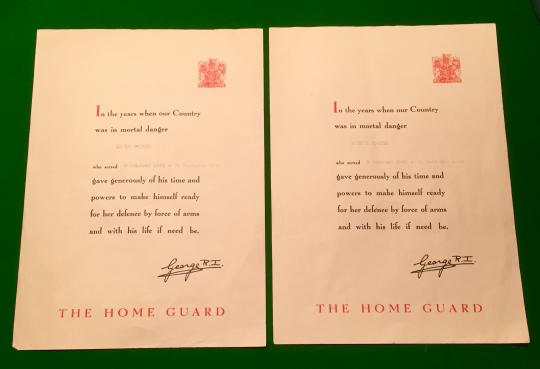 Home Guard Certificates - relatives.