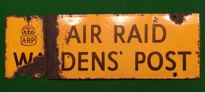 Air Raid Warden's Post Enamel Sign.