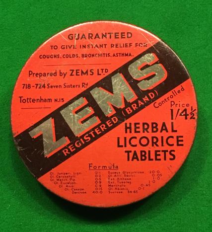 Wartime Tin - ' Zems ' Cough Sweets.