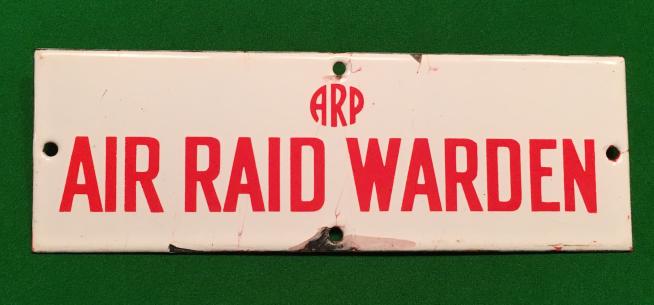 ARP Air Raid Warden Enamel sign.