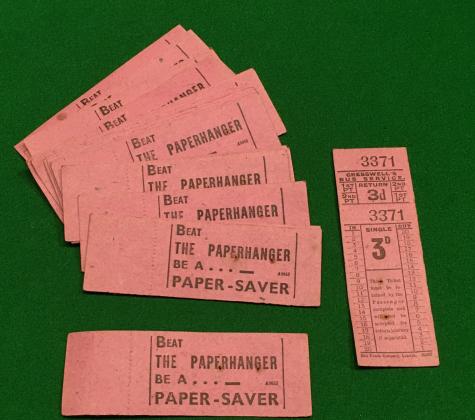 Wartime Bus Tickets with Waste Paper Slogan.